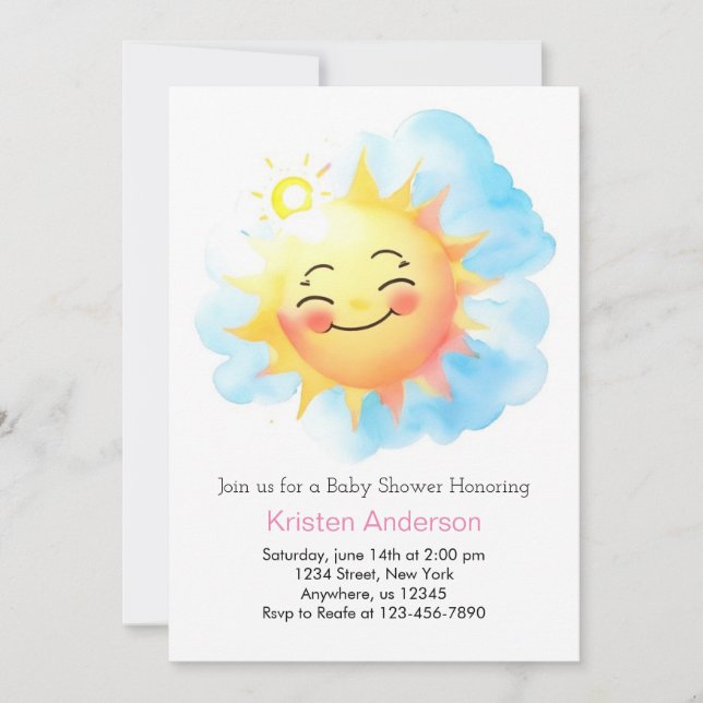 Invitación Bendiciones besadas por el sol Chica Baby Shower (Anverso)