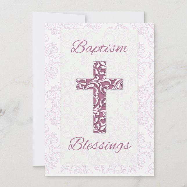 Invitación Bendiciones de Bautizo para Niña Cruces de Damasco (Anverso)