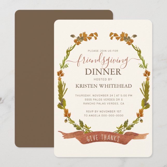 Invitación Bendita caída Wreath Doy gracias (Anverso / Reverso)