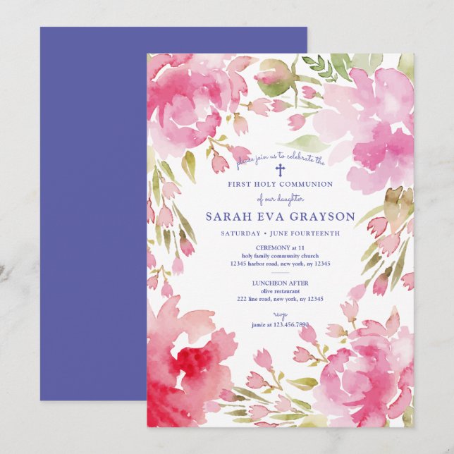 Invitación Bendita Foliage Primero Santa Comunión (Anverso / Reverso)