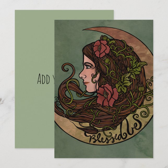 Invitación Bendita sea la diosa de la luna arte pagano (Anverso / Reverso)