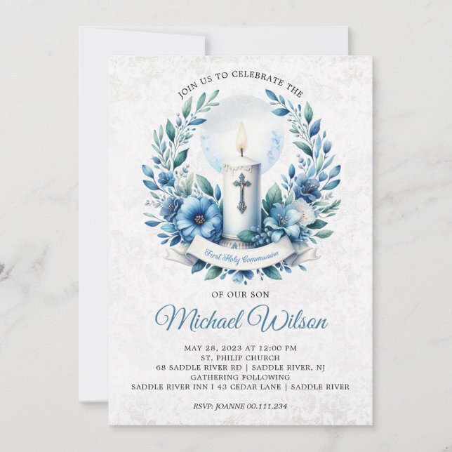 Invitación Bendito Día Primero Santa Comunión Floral (Anverso)