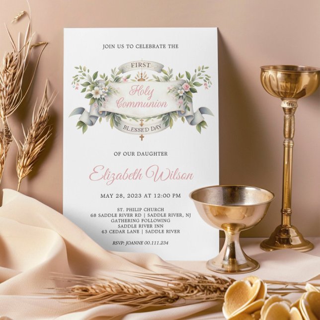 Invitación Bendito Día Primero Santa Comunión Floral (Subido por el creador)