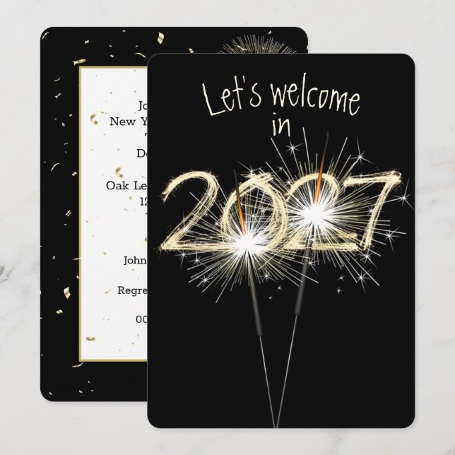 Invitación Bengalas para fiesta de Año Nuevo 2027 (Anverso / Reverso)