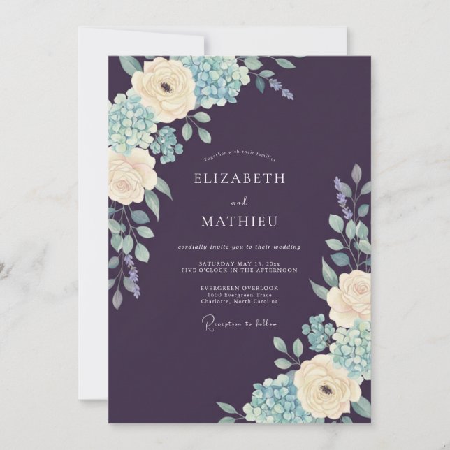 Invitación Berenjena Abundante Boda de Invierno (Anverso)