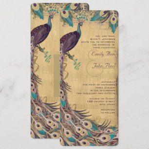 Invitación Berenjena Aquamarina y Pavo Real Dorado Vintage 3