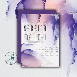 Invitación Berenjena Púrpura y Rosa Coral Chic Tinta Alcohóli