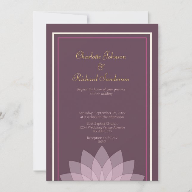Invitación Berenjena y boda floral rosada de Rubor (Anverso)