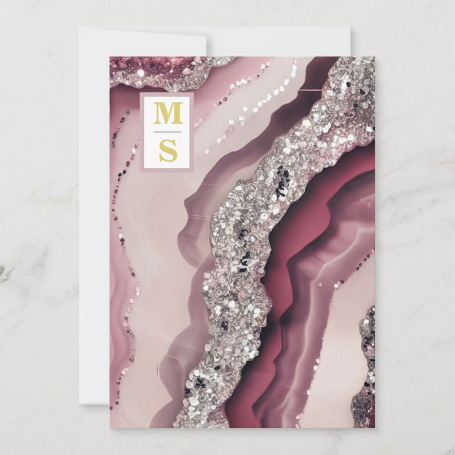 Invitación *~ Bergundy Maroon QR AR66 Agate RSVP Boda (Anverso)