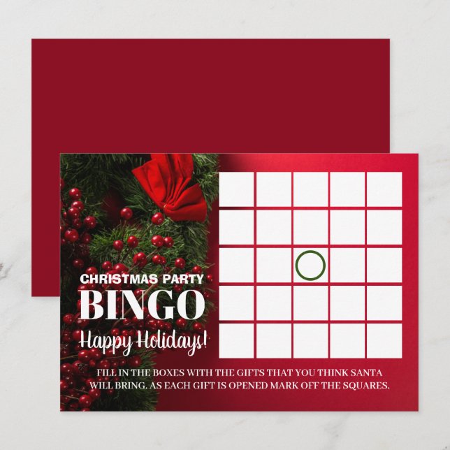 Invitación Berias Rojas y Mistletoe, Fiesta Navidades Bingo (Anverso / Reverso)