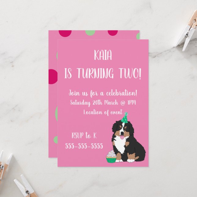 Invitación Bernese Mountain Dog Puppy Birday (Anverso/Reverso In Situ)
