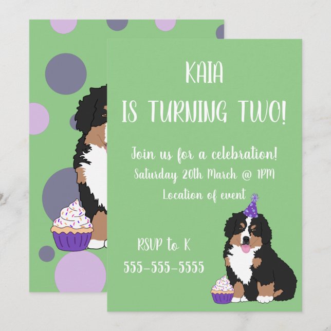 Invitación Bernese Mountain Dog Puppy Birday (Anverso / Reverso)