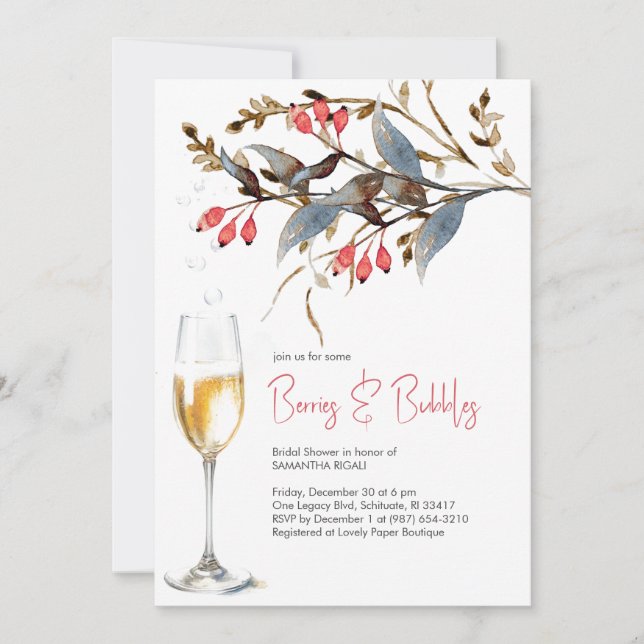Invitación Berries & Bubbles Tema de la ducha de novias (Anverso)