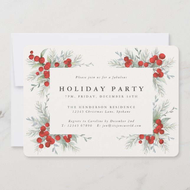 Invitación Berries rojos + fiesta de feriado botánico para Na (Anverso)