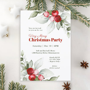 Invitación Berries Rojos Muy Feliz Fiesta de Navidad