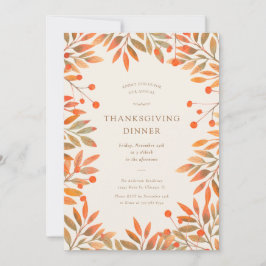 Invitación Berries rojos y oro dejan la cena de Acción de Gra