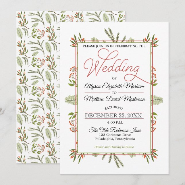 Invitación Berries y Boda de vacaciones de invierno en la veg (Anverso / Reverso)