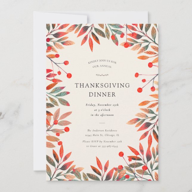 Invitación Berries y caídas rojas dejan la cena de Acción de  (Anverso)