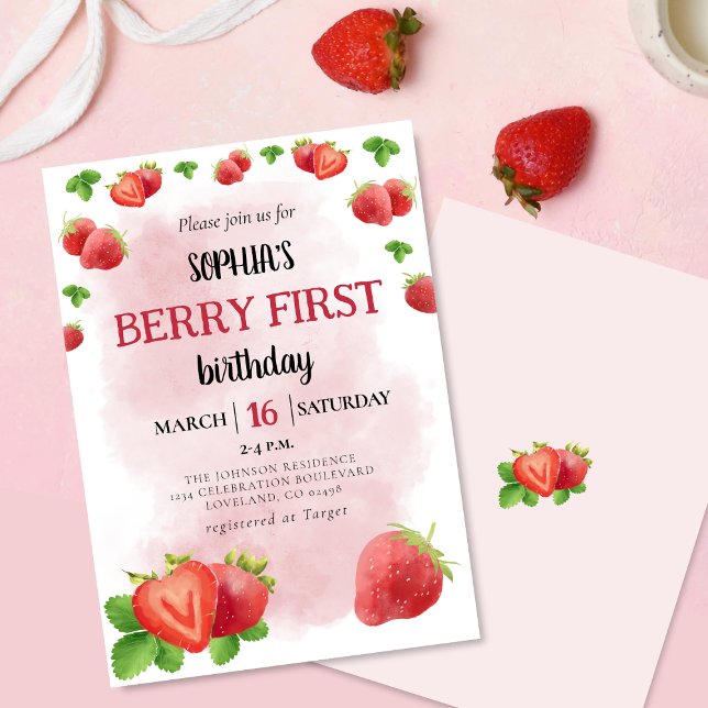 Invitación Berry 1ᵉʳ Chica de fresa invitada fiesta de cumple (Subido por el creador)
