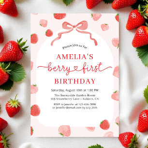 Invitación Berry 1.ᵉʳ primer cumpleaños de Chica de fresa