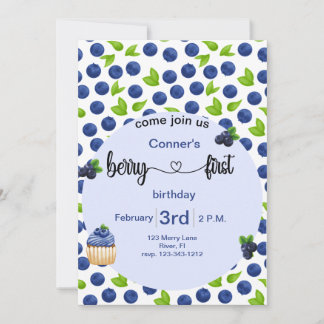 Invitación Berry 1 cumpleaños de arándano azul