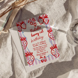 Invitación Berry 1mano Chica de fresa dibujado Fun Cumpleaños