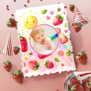 Invitación berry arcoíris de fresa primer cumpleaños