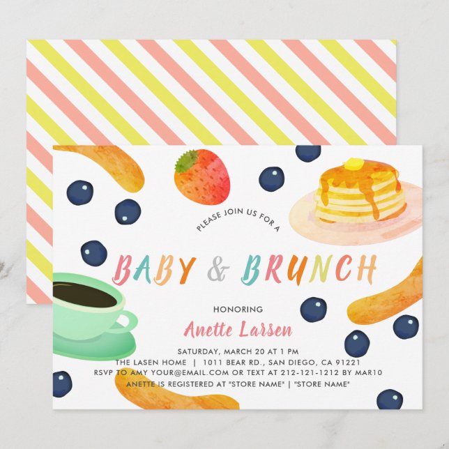 Invitación Berry Baby Shower de café con panqueque para bebé  (Anverso / Reverso)