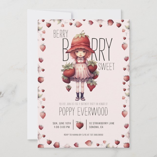 Invitación Berry Berry Sweet Birthday (Anverso)