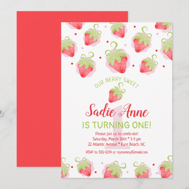 Invitación Berry Berry Sweet Strawberry Birthday (Anverso / Reverso)