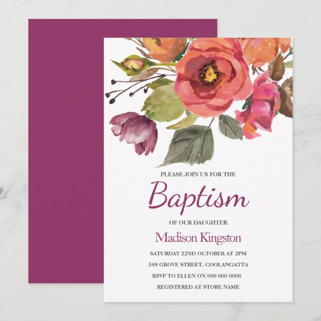 Invitación Berry Bliss Fall Flores Baptism Invitan (Anverso / Reverso)
