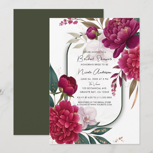 Invitación Berry Bloom Garden Floral Glam Bridal Shower (Anverso / Reverso)