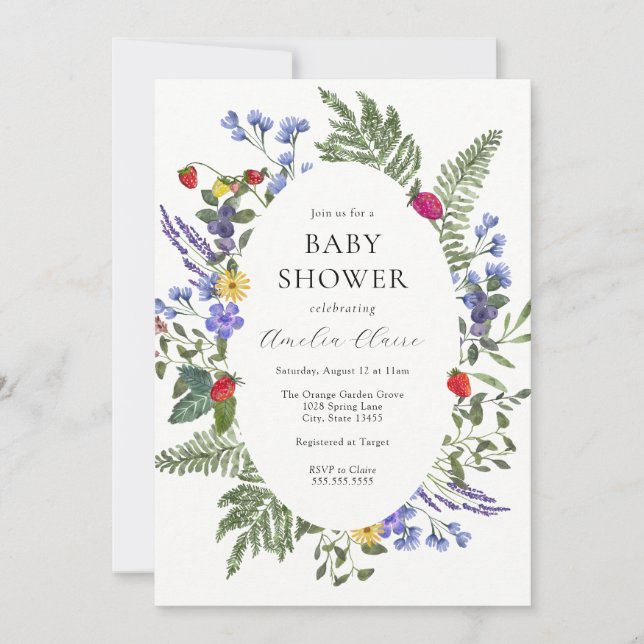 Invitación Berry Boho Wildflower Baby Shower (Anverso)
