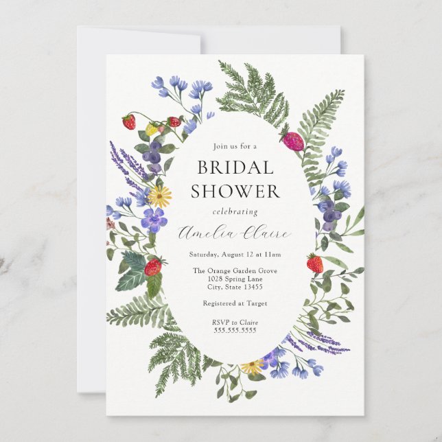 Invitación Berry Boho Wildflower Bridal Shower (Anverso)