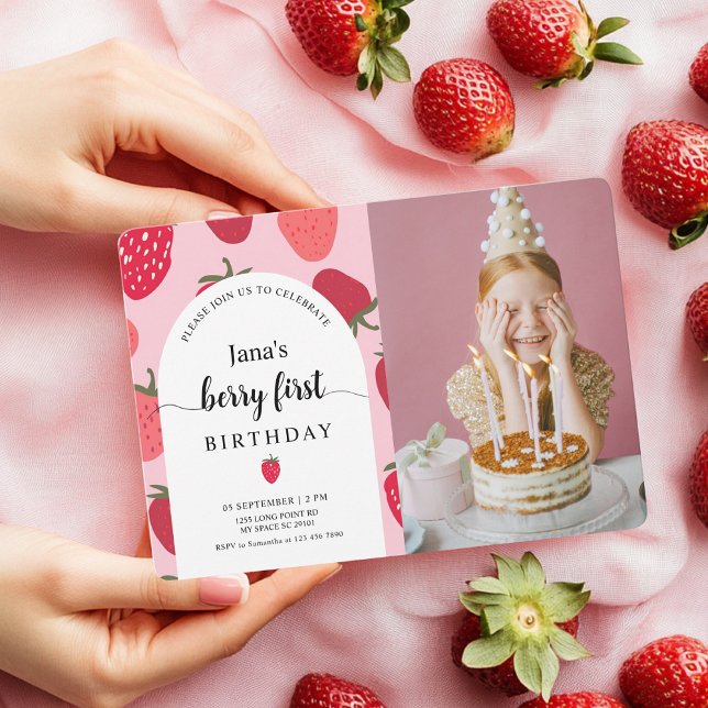Invitación Berry con foto | Cumpleaños de fresa rosa y roja (Subido por el creador)