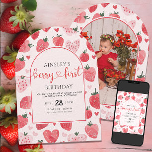 Invitación Berry de foto pequeña primer cumpleaños primer cum