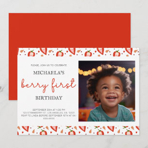 Invitación Berry de foto roja blanca