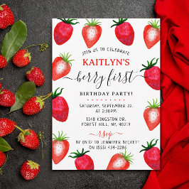 Invitación Berry de fresa dulce primer cumpleaños