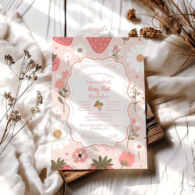 Invitación Berry de fresa roja primer Fiesta de cumpleaños (Subido por el creador)