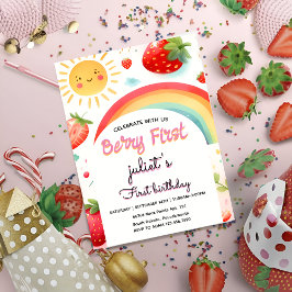 Invitación berry de fresa roja primer fiesta primer cumpleaño