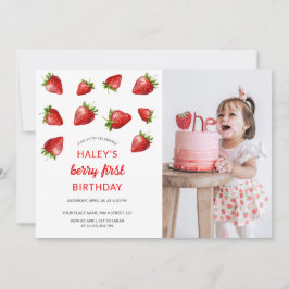 Invitación Berry de fresa roja primera foto del bebé cumpleañ