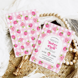 Invitación Berry de fresa rosa Primer Chica de cumpleaños