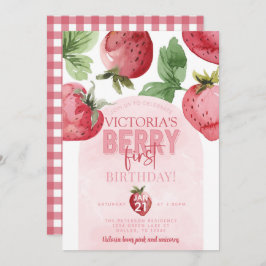 Invitación Berry de fresa rosa Primer Fiesta de cumpleaños
