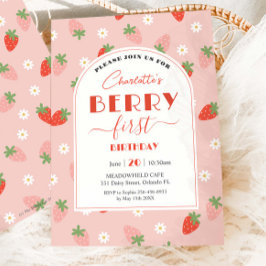 Invitación Berry de fresas de Cute Primer Cumpleaños