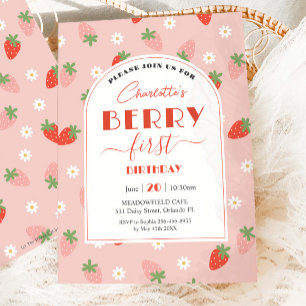 Invitación Berry de fresas de Cute Primer Cumpleaños