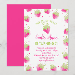 Invitación Berry dulce dulce fresas rosadas Cumpleaños