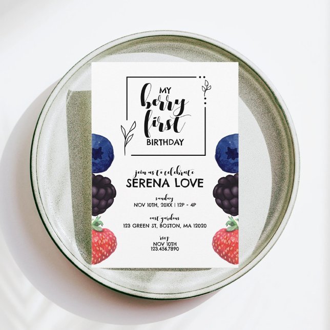 Invitación Berry First | 1 cumpleaños | Berry mixta | Blanco (Subido por el creador)