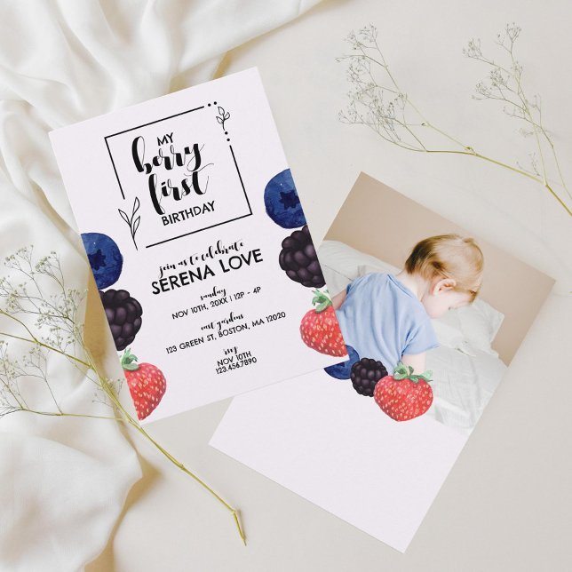 Invitación Berry First | 1 cumpleaños | Berry mixta | Púrpura (Subido por el creador)