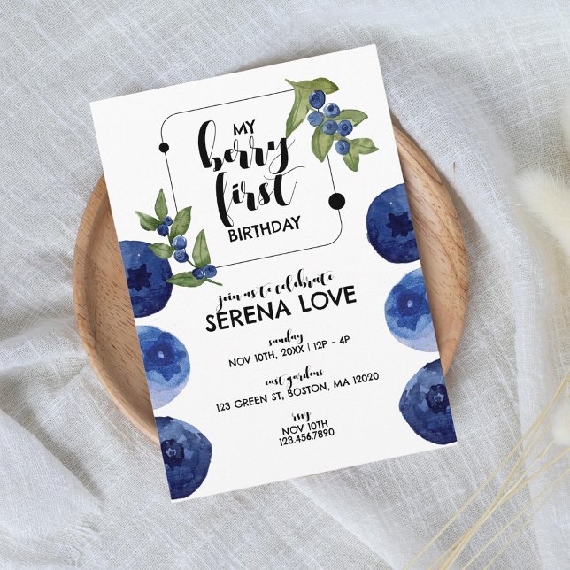 Invitación Berry First | 1 cumpleaños | Blueberry | Blanco (Subido por el creador)