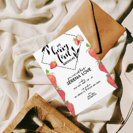 Invitación Berry First | 1 cumpleaños | Fresa | Blanco